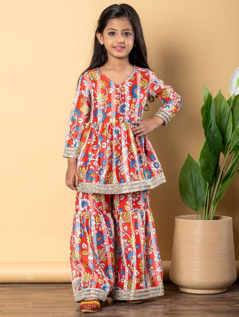 girls three quarter sleeve kurta sharara set