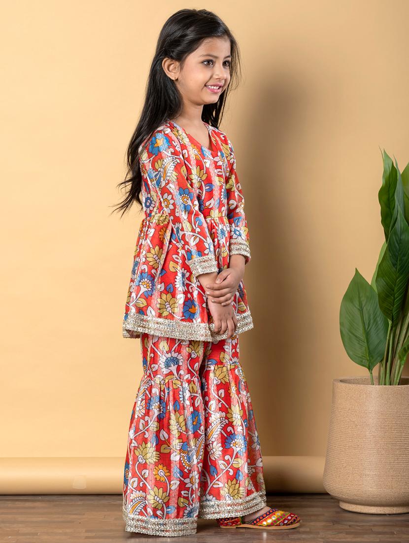 girls three quarter sleeve kurta sharara set - 21766992 - Standard Image - 2