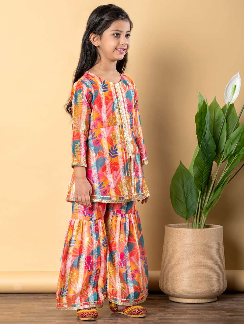 girls three quarter sleeve kurta sharara set - 21766993 -  Standard Image - 2
