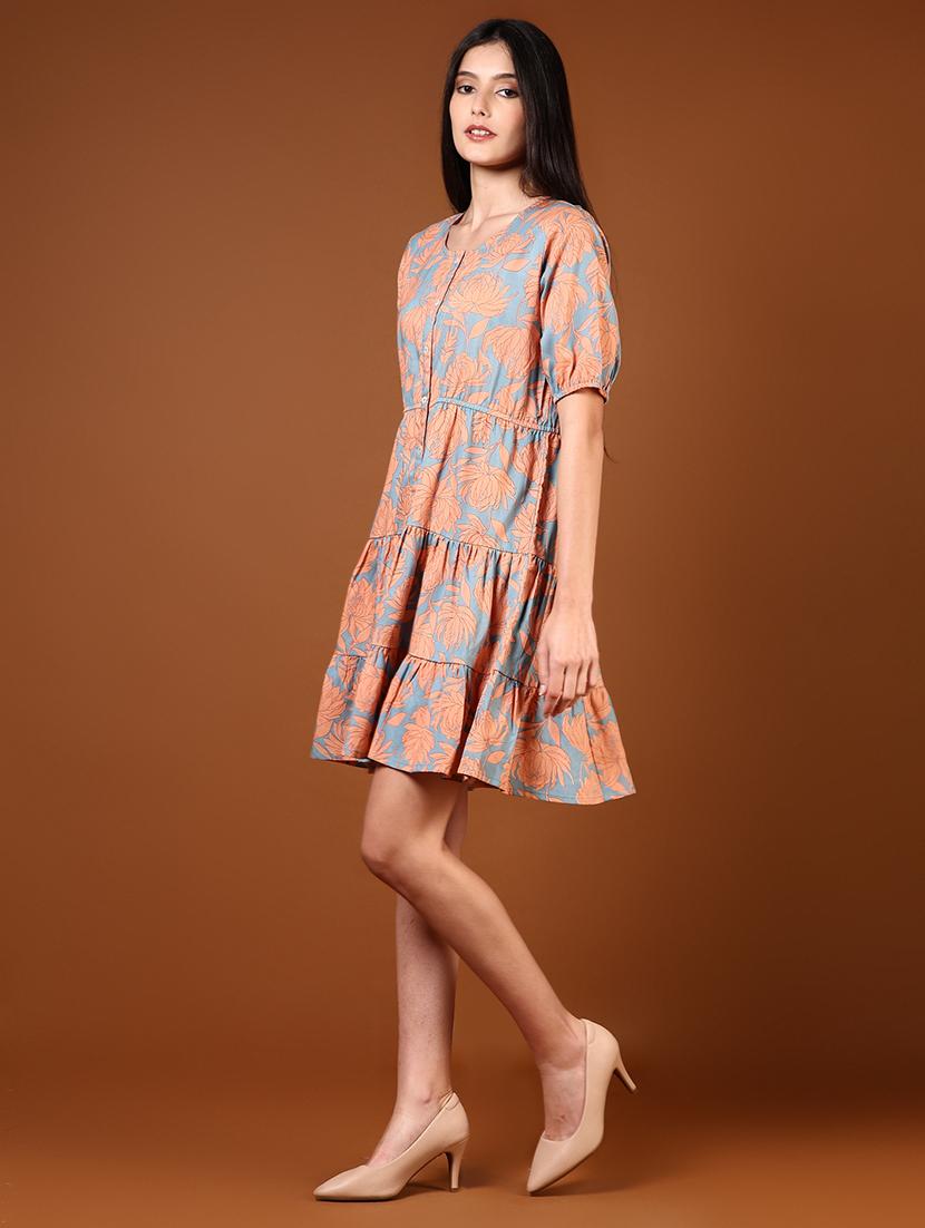 women floral printed round neck tiered dress - 21767039 - Standard Image - 2