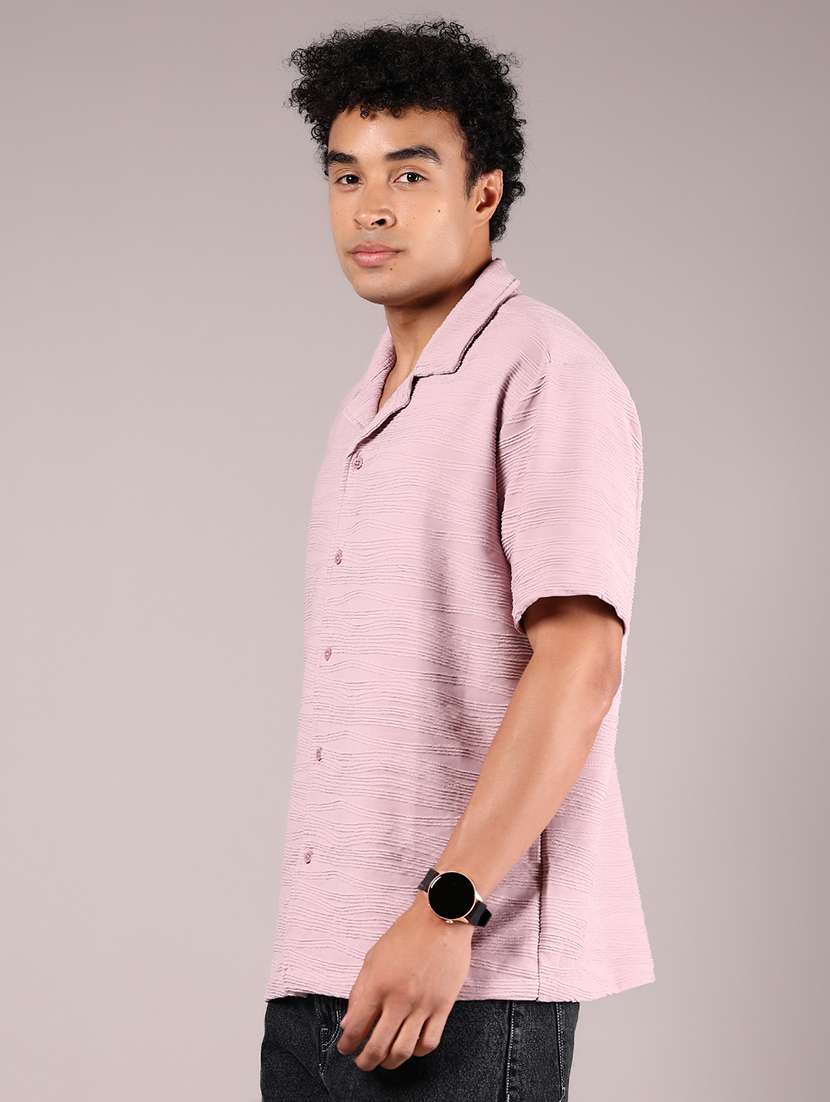 men tectured cuban collared loose fit casual shirt - 21767052 -  Standard Image - 2