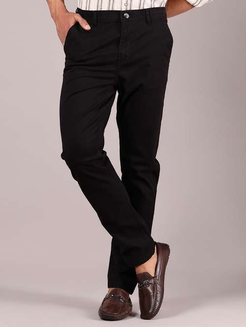 men black solid mid rise chinos full length trouser - 21767056 - Standard Image - 0
