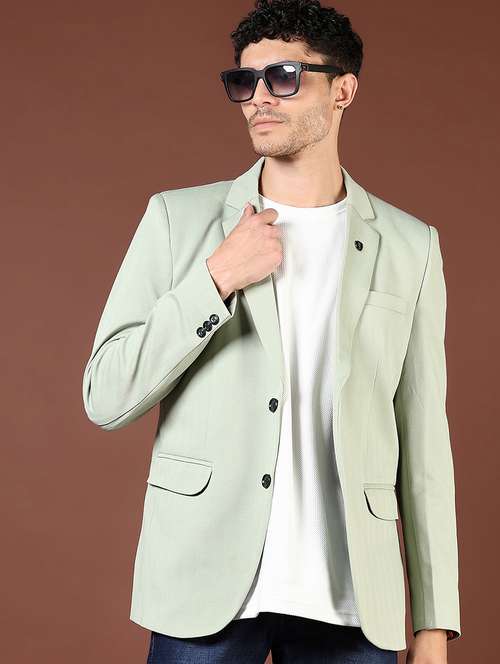 men solid long sleeve lapel collar blazer - 21767106 - Standard Image - 0