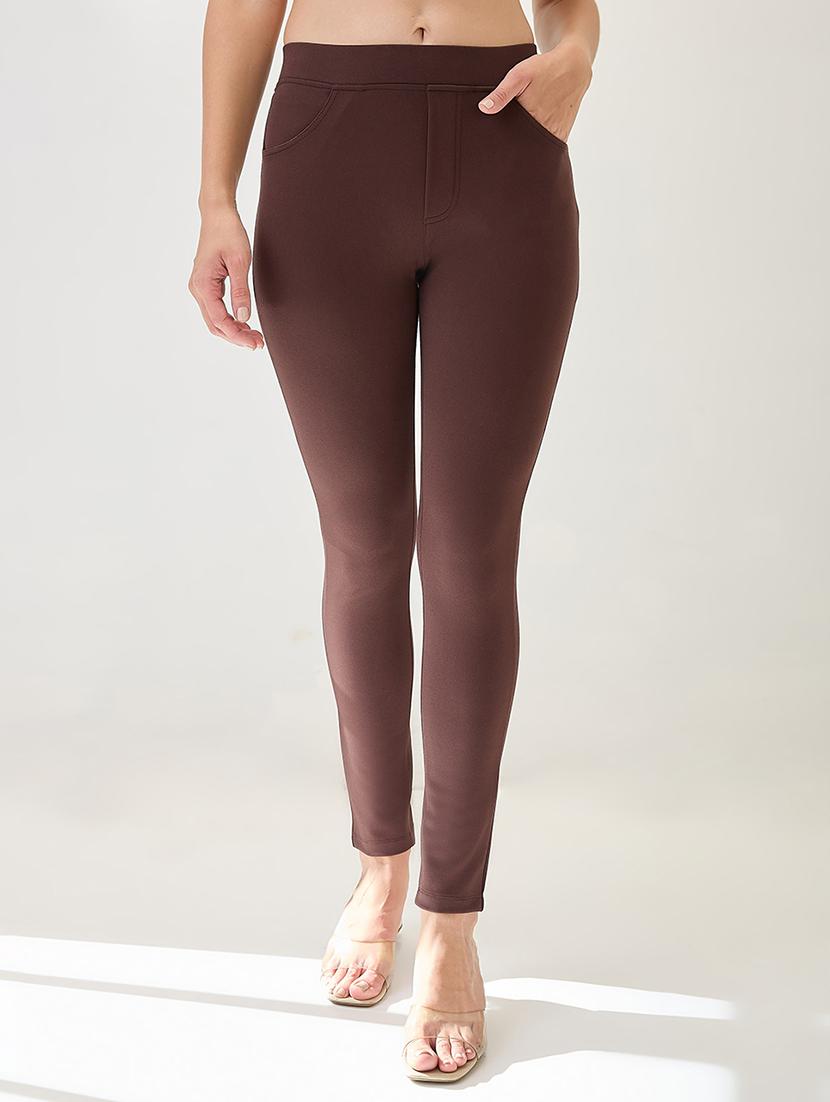 globus women chocolate stretchable mid-rise skinny fit treggings - 21767495 -  Zoom Image - 0
