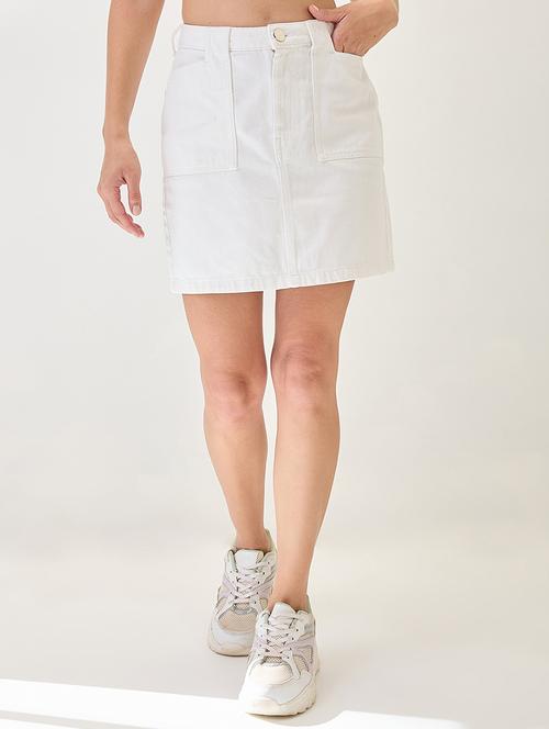 globus women white cotton mid rise pocket deatil mini denim skirt - 21767499 -  Standard Image - 0