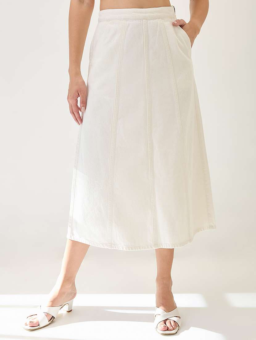 globus women white mid rise panelled a-line midi denim skirt - 21767501 -  Zoom Image - 0