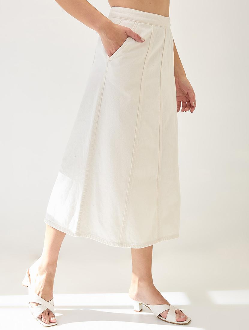 globus women white mid rise panelled a-line midi denim skirt - 21767501 - Standard Image - 2