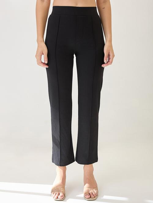 globus women black solid mid-rise flat front formal trousers - 21767505 -  Standard Image - 0