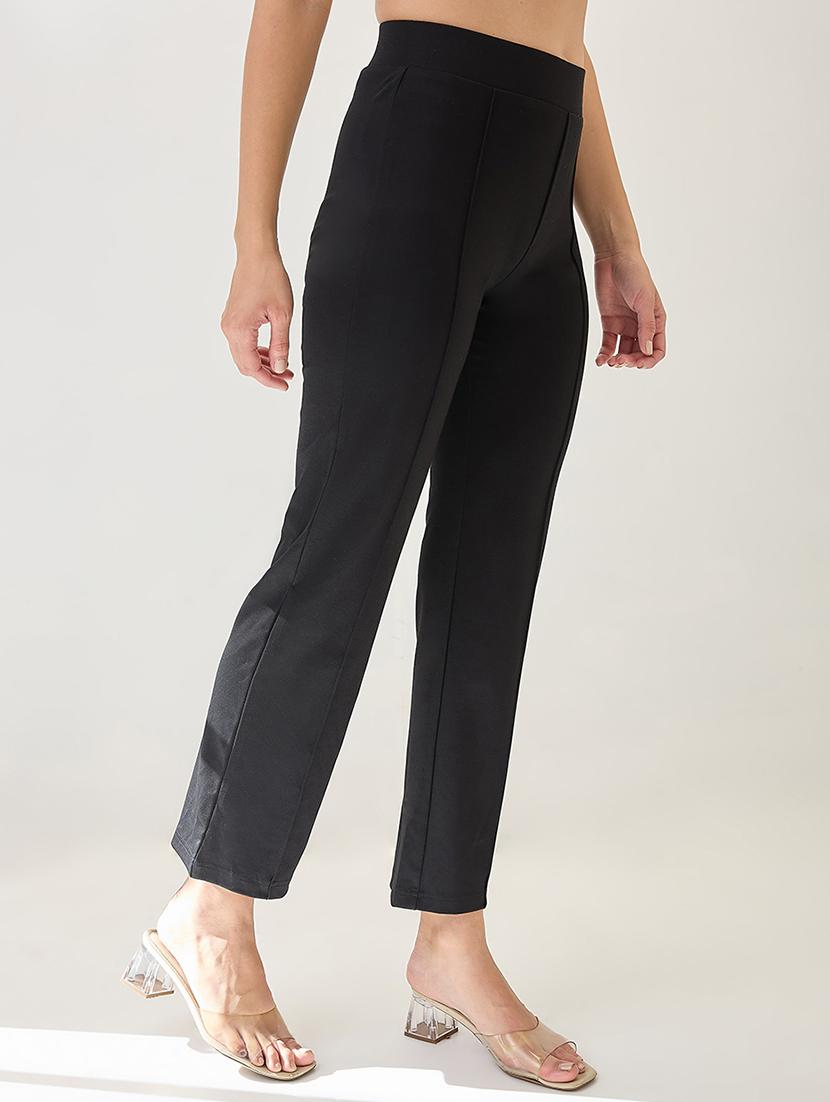 globus women black solid mid-rise flat front formal trousers - 21767505 - Standard Image - 2