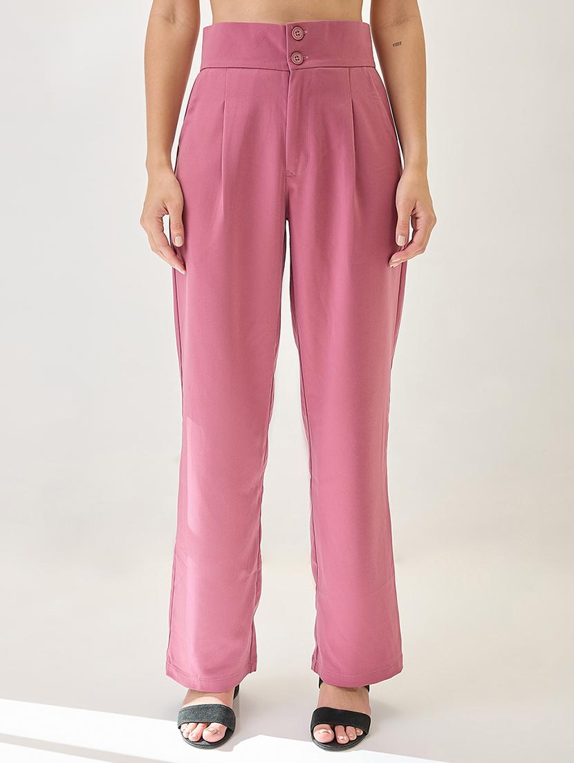 globus women dusky pink mid-rise pleated formal korean pants