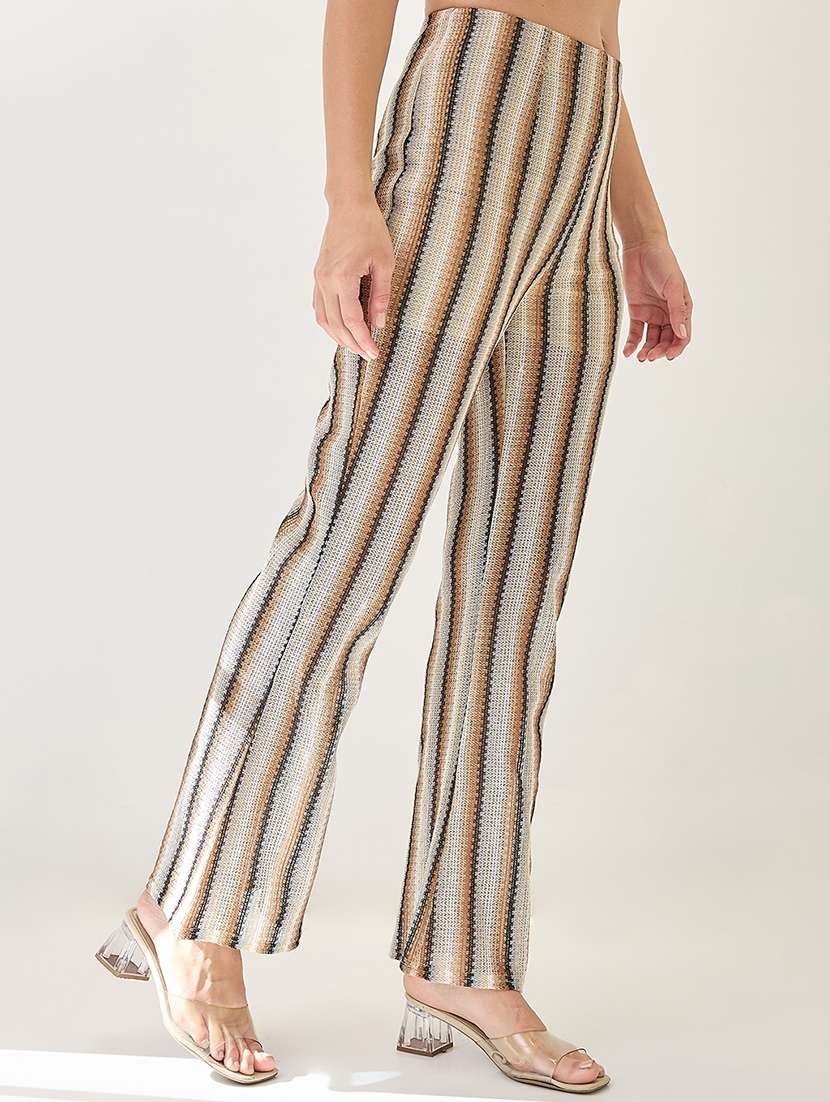 globus women off white stripe crochet mid-rise flat front beachwear trouser - 21767511 -  Standard Image - 2