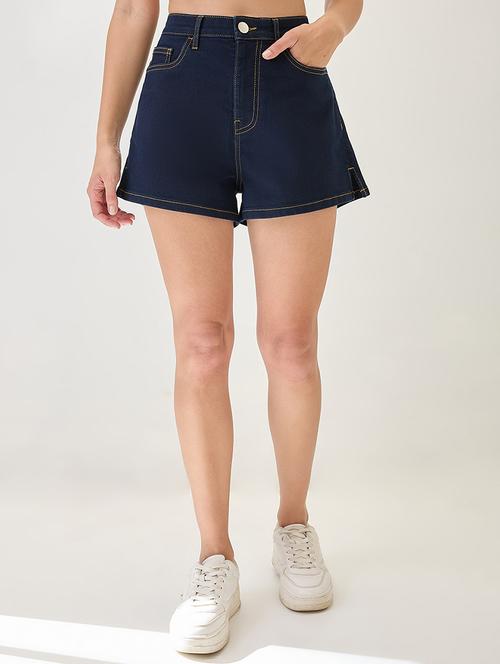 globus women dark blue slim fit mid-rise denim shorts - 21767520 - Standard Image - 0