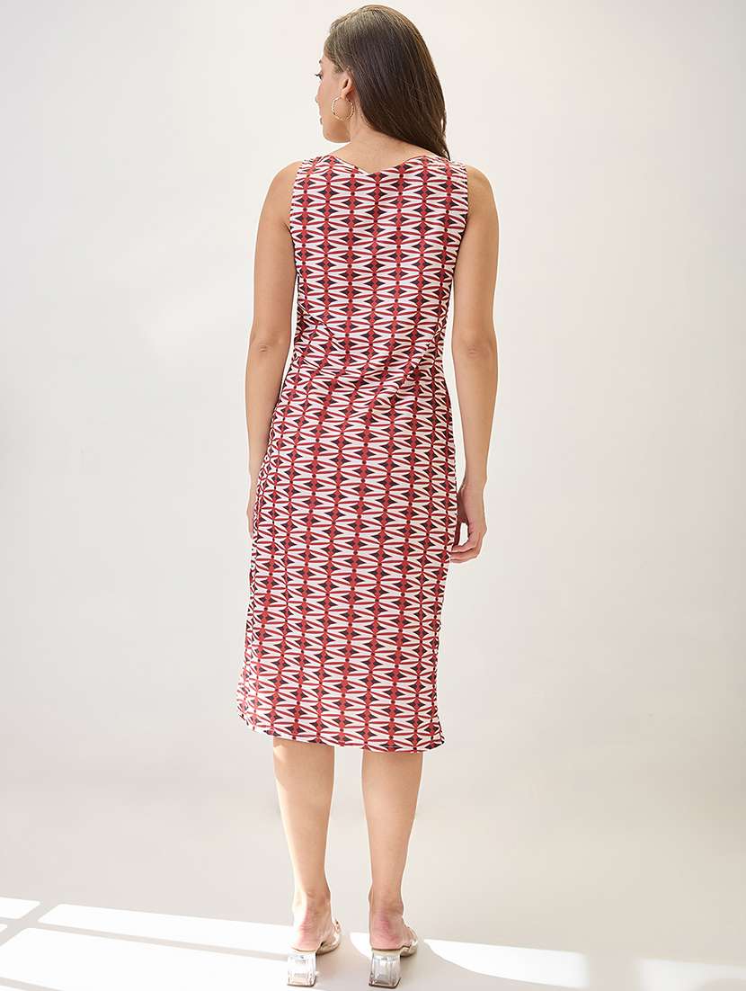 globus women red cowl neck metal shoulder straps side slits sheath midi party dress - 21767527 -  Standard Image - 2