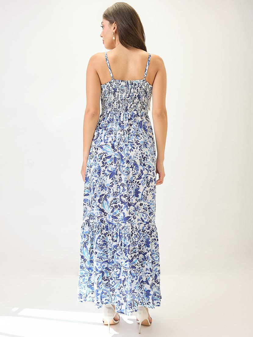 globus women blue paisley printed v-neck strappy sleeves tiered fit & flare maxi dress - 21767532 - Standard Image - 2