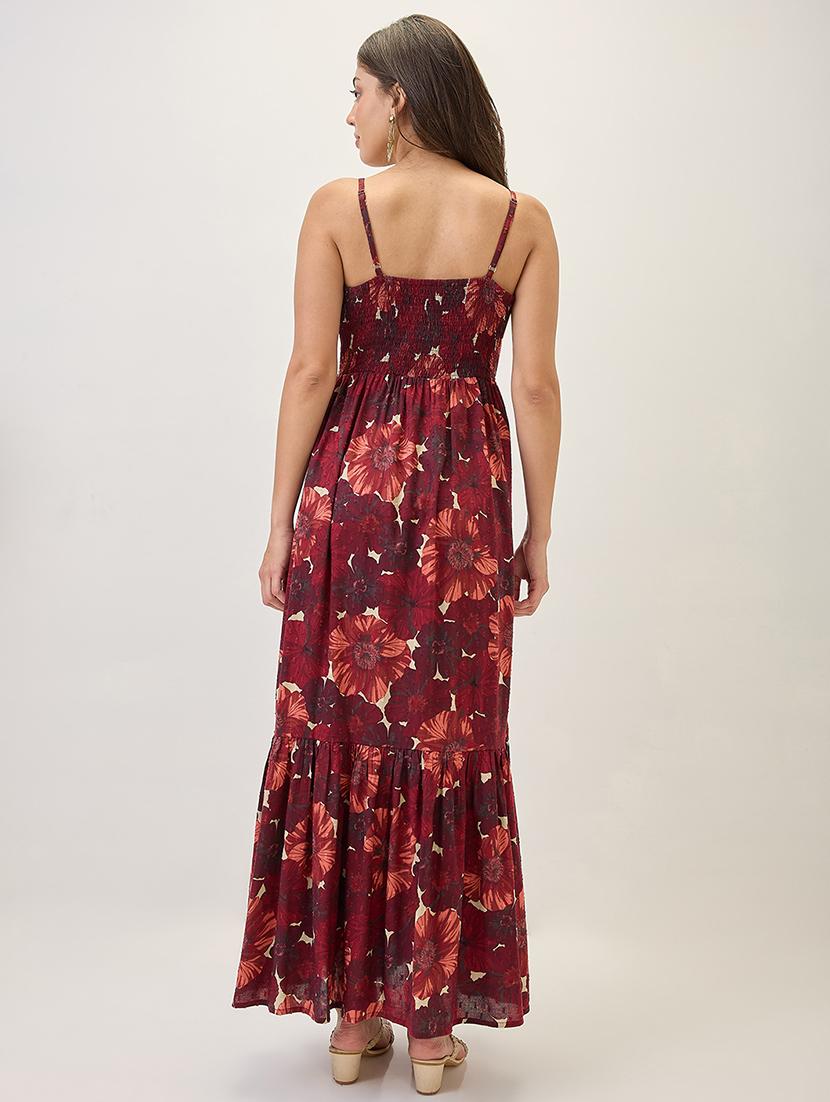 globus women blue floral printed v-neck strappy sleeves tiered fit & flare maxi dress - 21767533 - Standard Image - 2