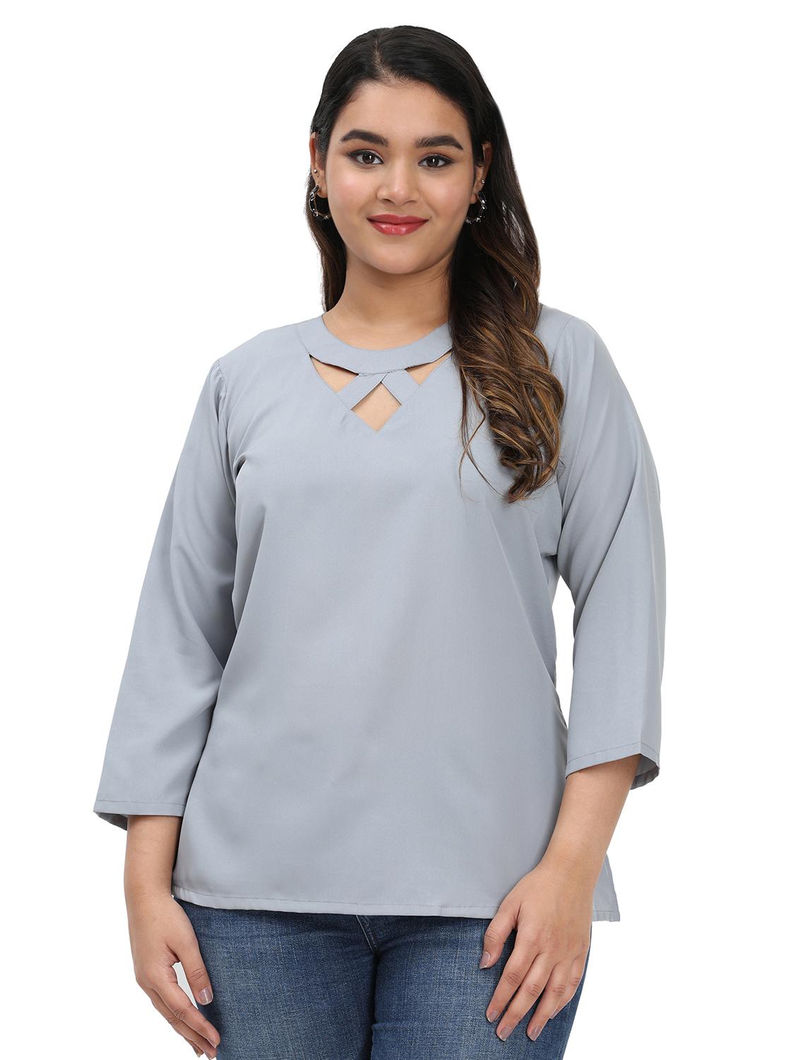 women plus size solid round neck top - 21767574 - Zoom Image - 0