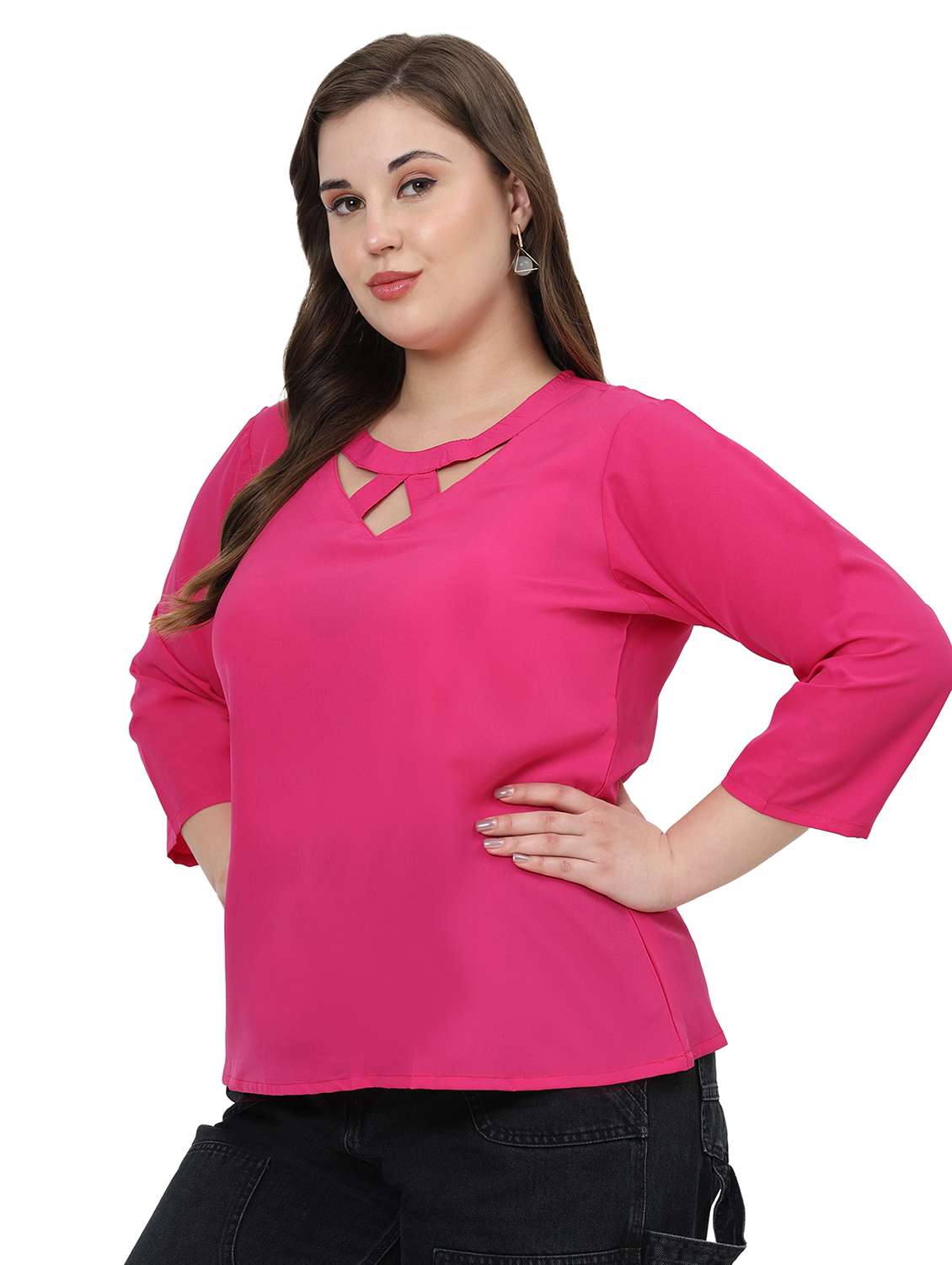 women plus size solid round neck top - 21767576 - Standard Image - 2