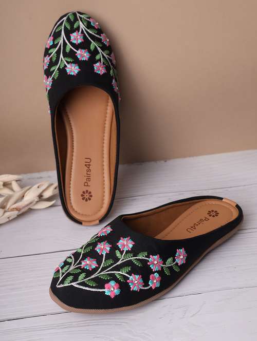 women embroidered slip on mule