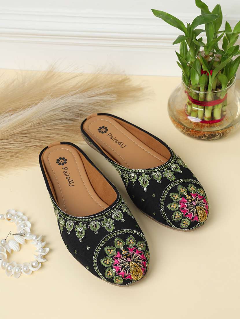 women embroidered slip on mule