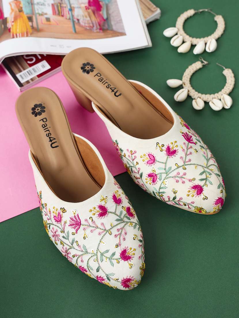women embroidered slip on mules