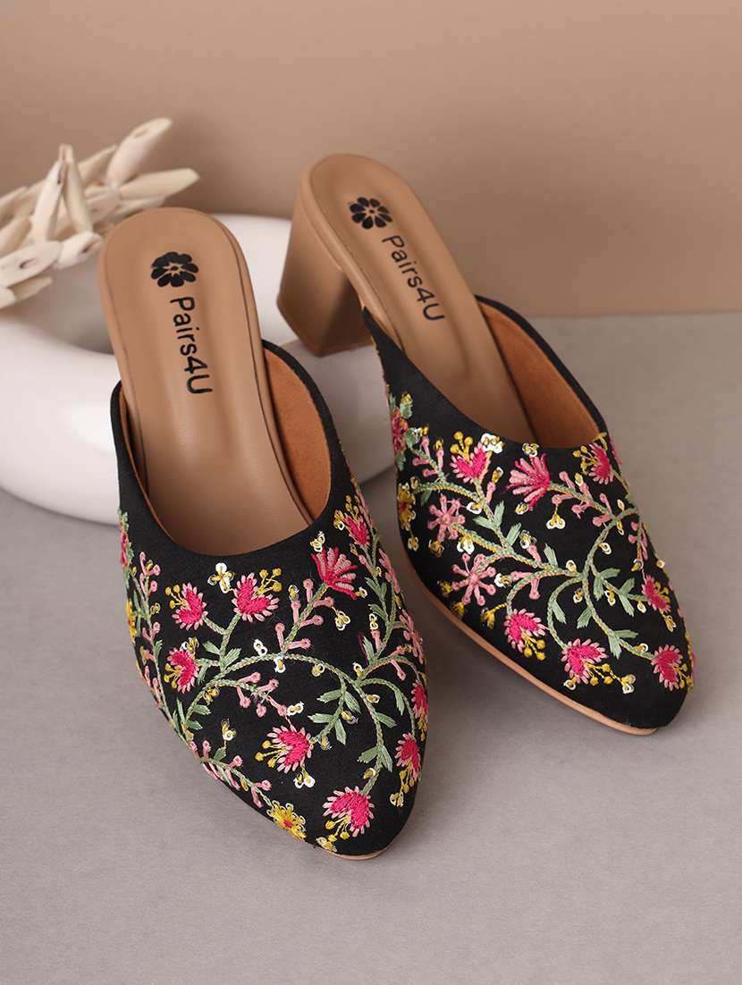 women embroidered slip on mules