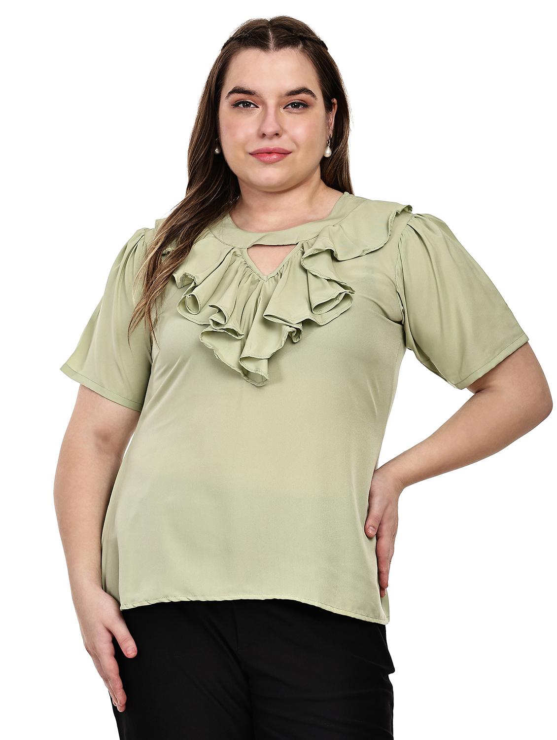 women plus size solid ruffled neck top - 21767637 - Zoom Image - 0