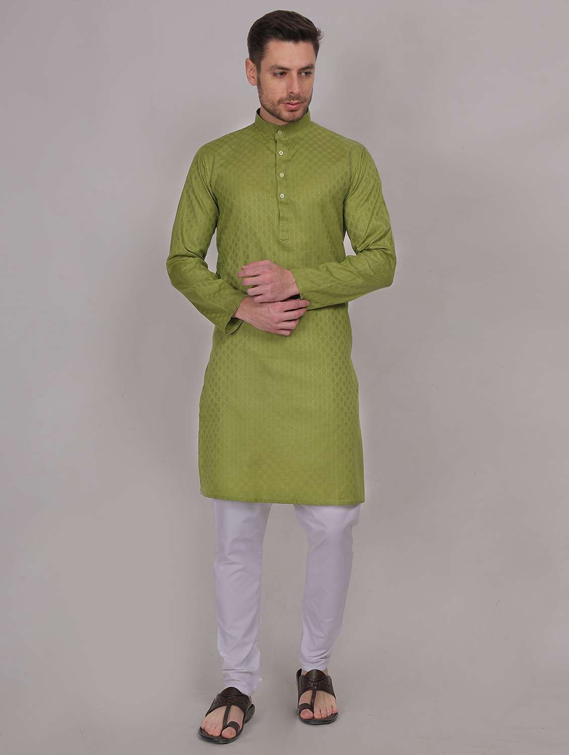 men self design mandarin neck long kurta