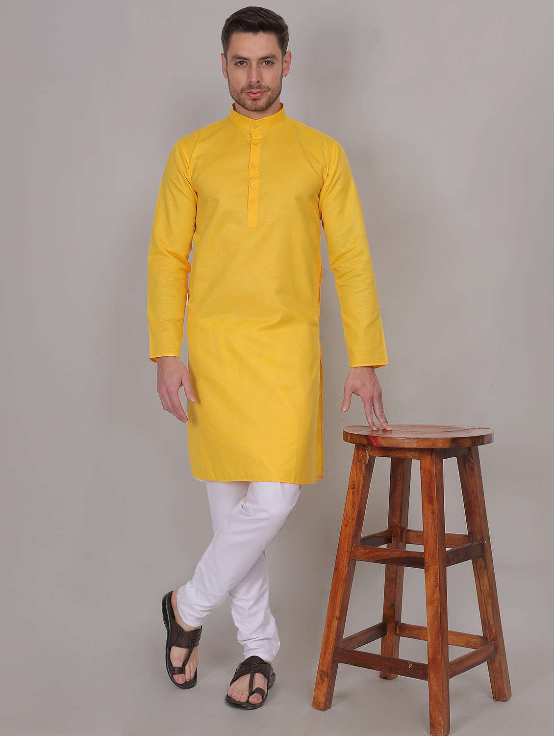 men self design mandarin neck long kurta