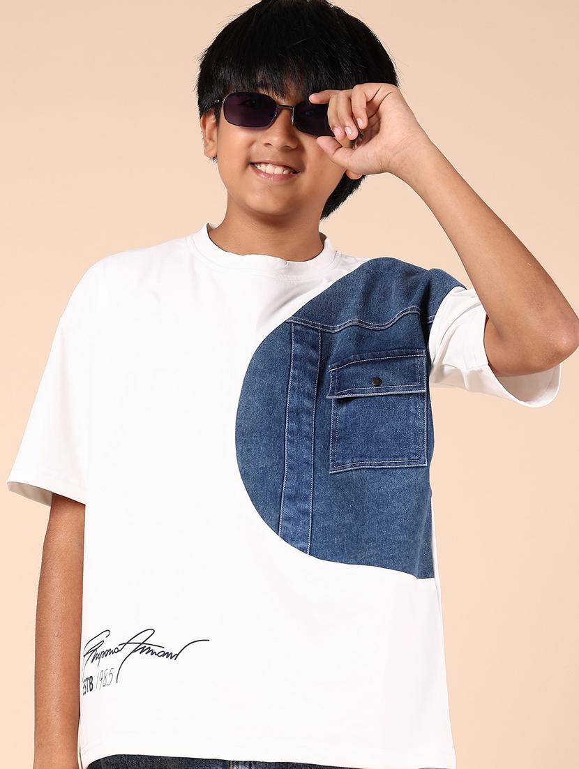 boys white placement print short sleeve t-shirt