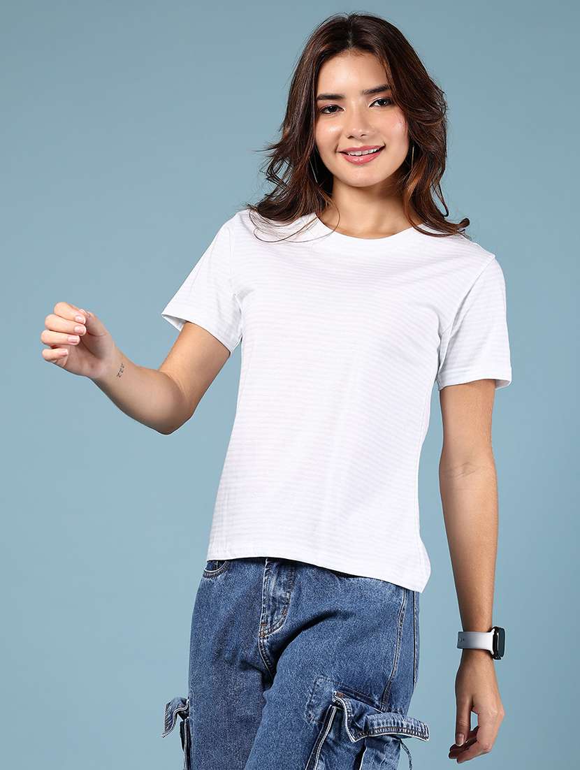 women striped short sleeve slim fit t-shirt - 21767788 -  Standard Image - 2