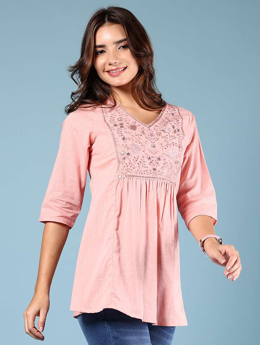 women embroidered v-neck a-line kurti - 21767859 - Standard Image - 2