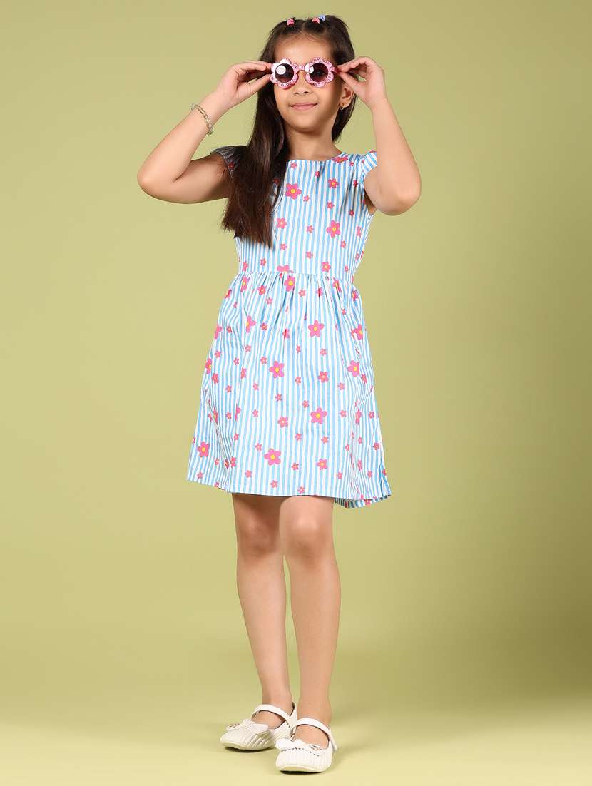 girls floral printed puff sleeves frock