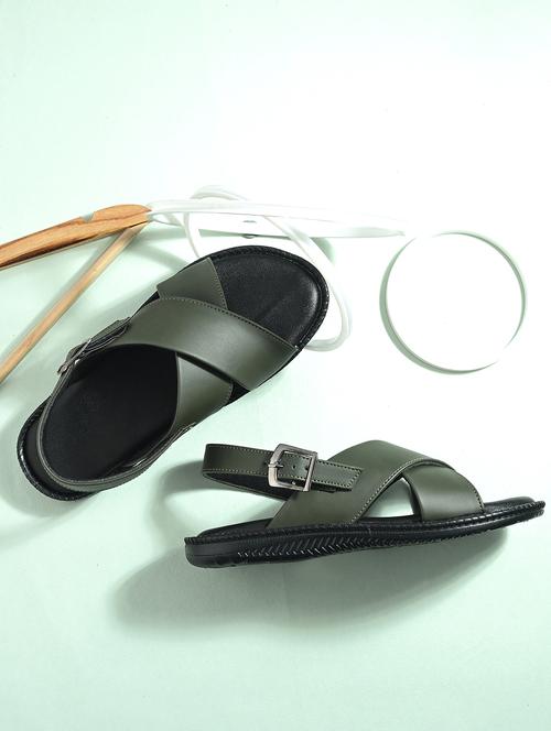 men olive back strap sandal - 21767943 - Standard Image - 0