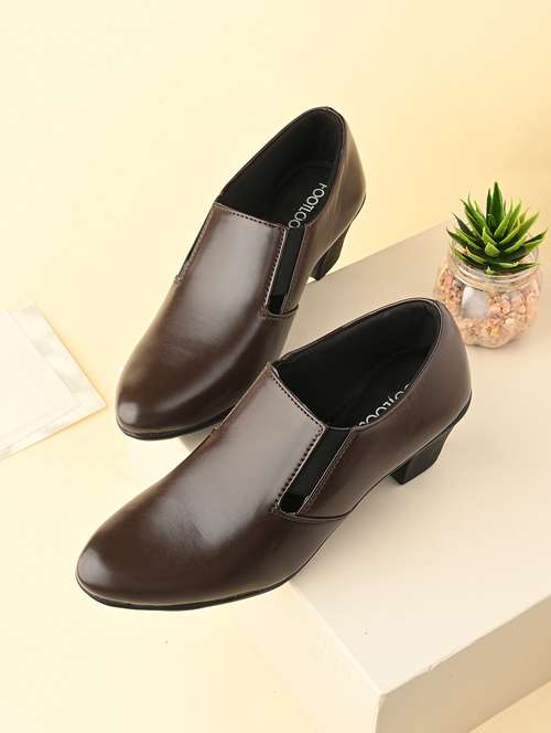 women brown slip on formal shoe