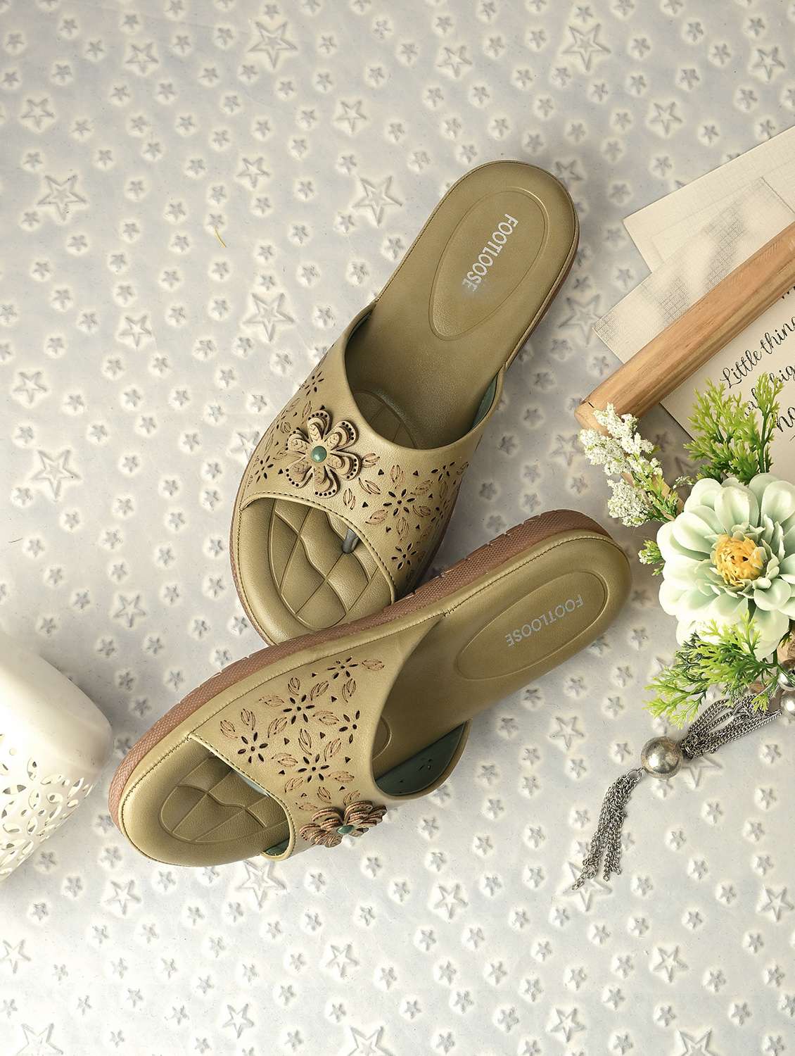women cutwork detailed slip on flats