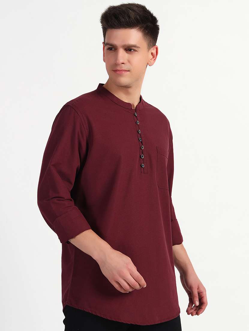 men solid mandarin neck short kurta