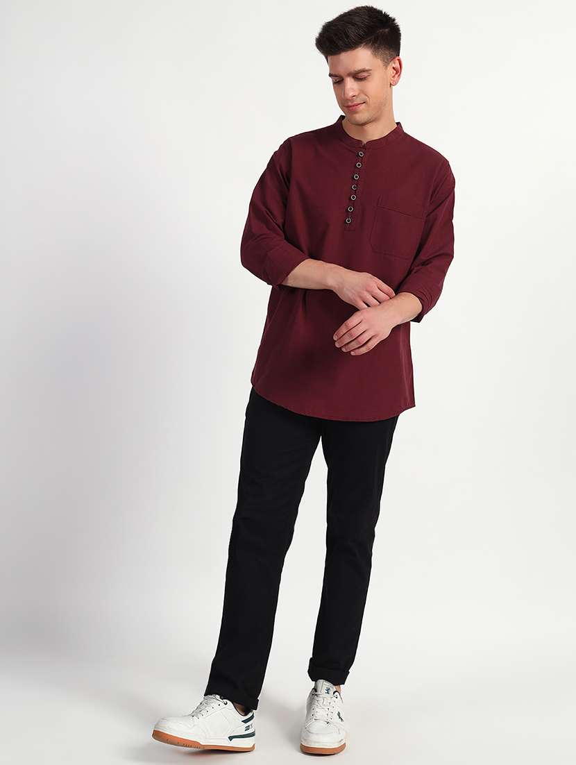 men solid mandarin neck short kurta - 21768026 -  Standard Image - 2