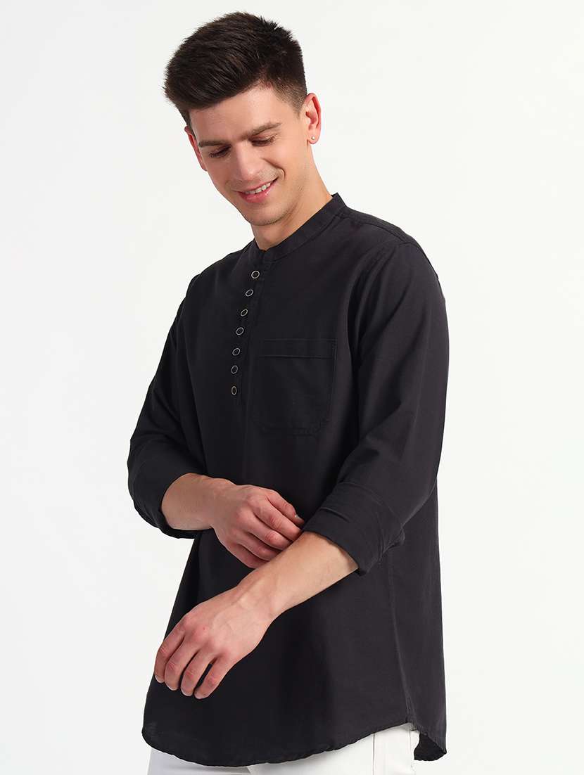 men solid mandarin neck short kurta