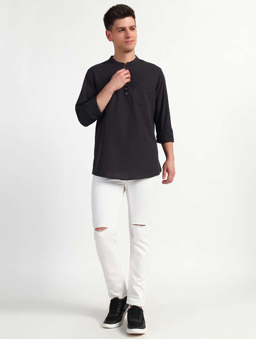 men solid mandarin neck short kurta - 21768027 - Standard Image - 2