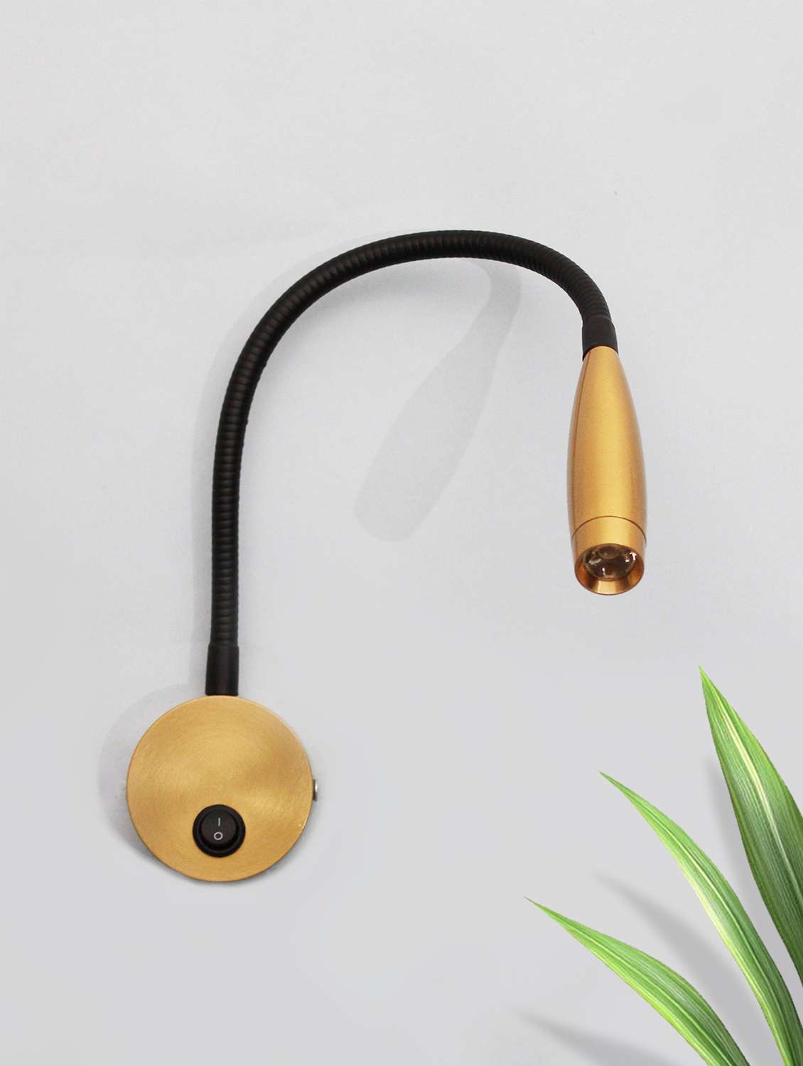 modern brass finish led wall mounted reading spotlight with flexible gooseneck