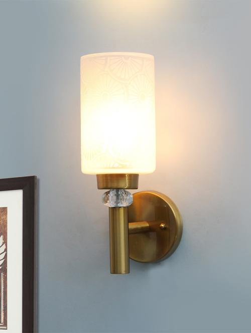 elegant golden wall light with etched design glass - 21768044 - Standard Image - 0