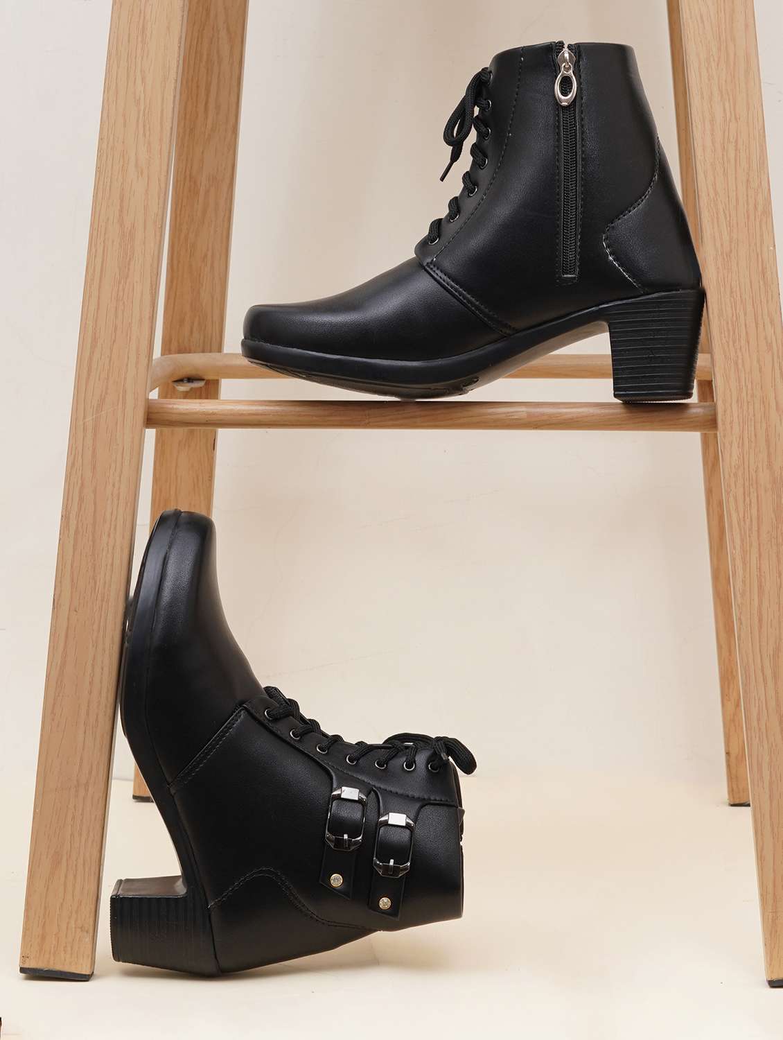 women solid lace up ankle boots