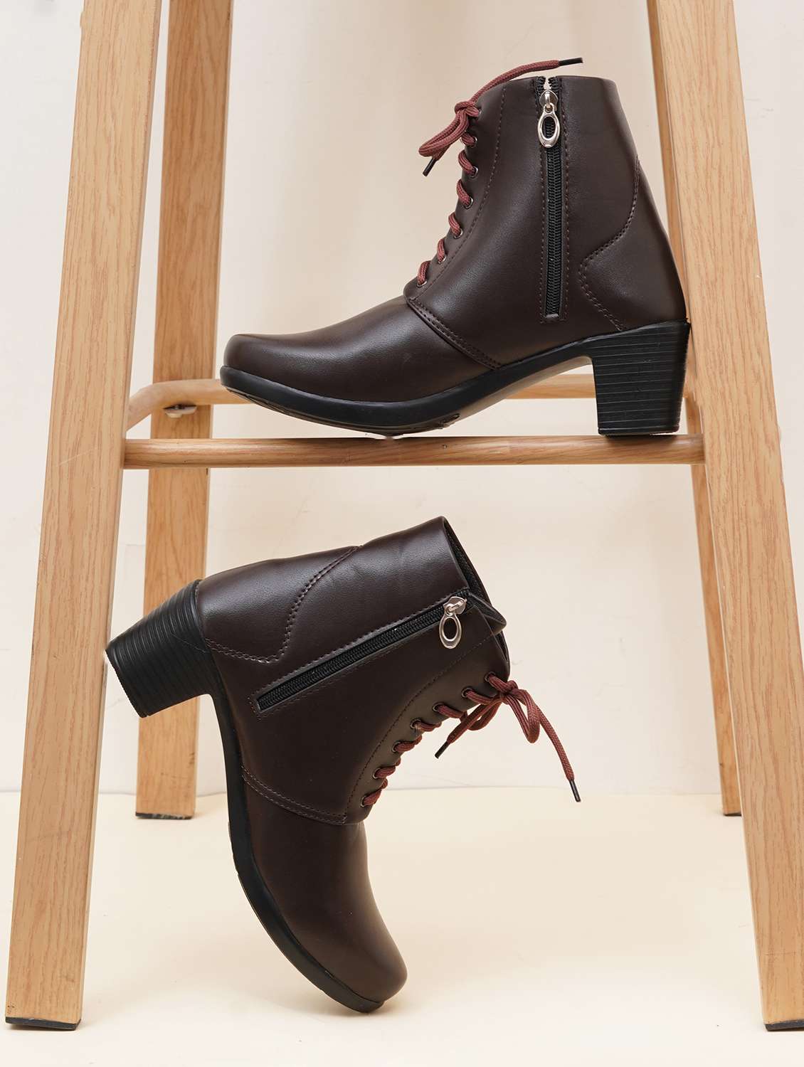 women solid lace up ankle boots