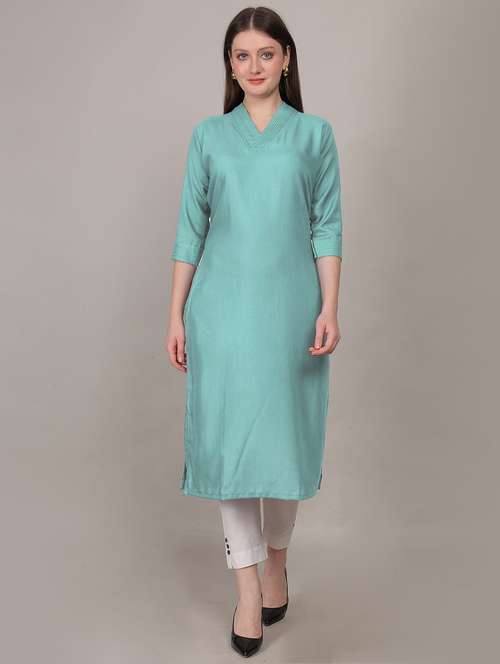 women three quarter sleeve straight kurta - 21768111 -  Standard Image - 0