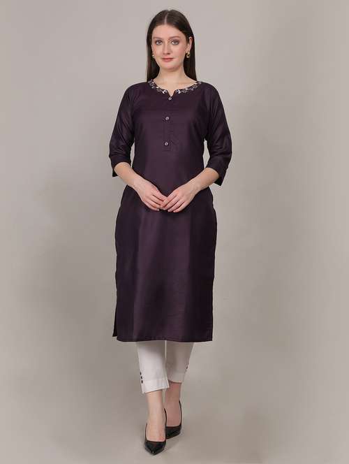 women three quarter sleeve straight kurta - 21768114 - Standard Image - 0