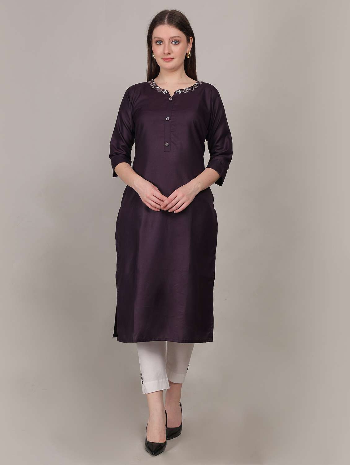 women three quarter sleeve straight kurta - 21768114 - Zoom Image - 0