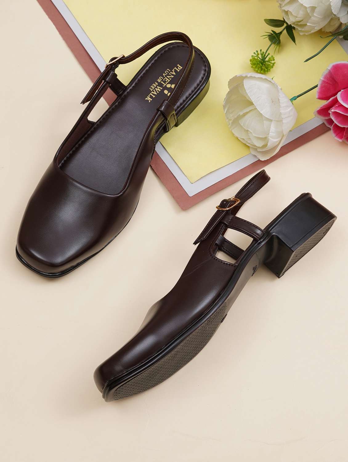 women brown back strap sandal