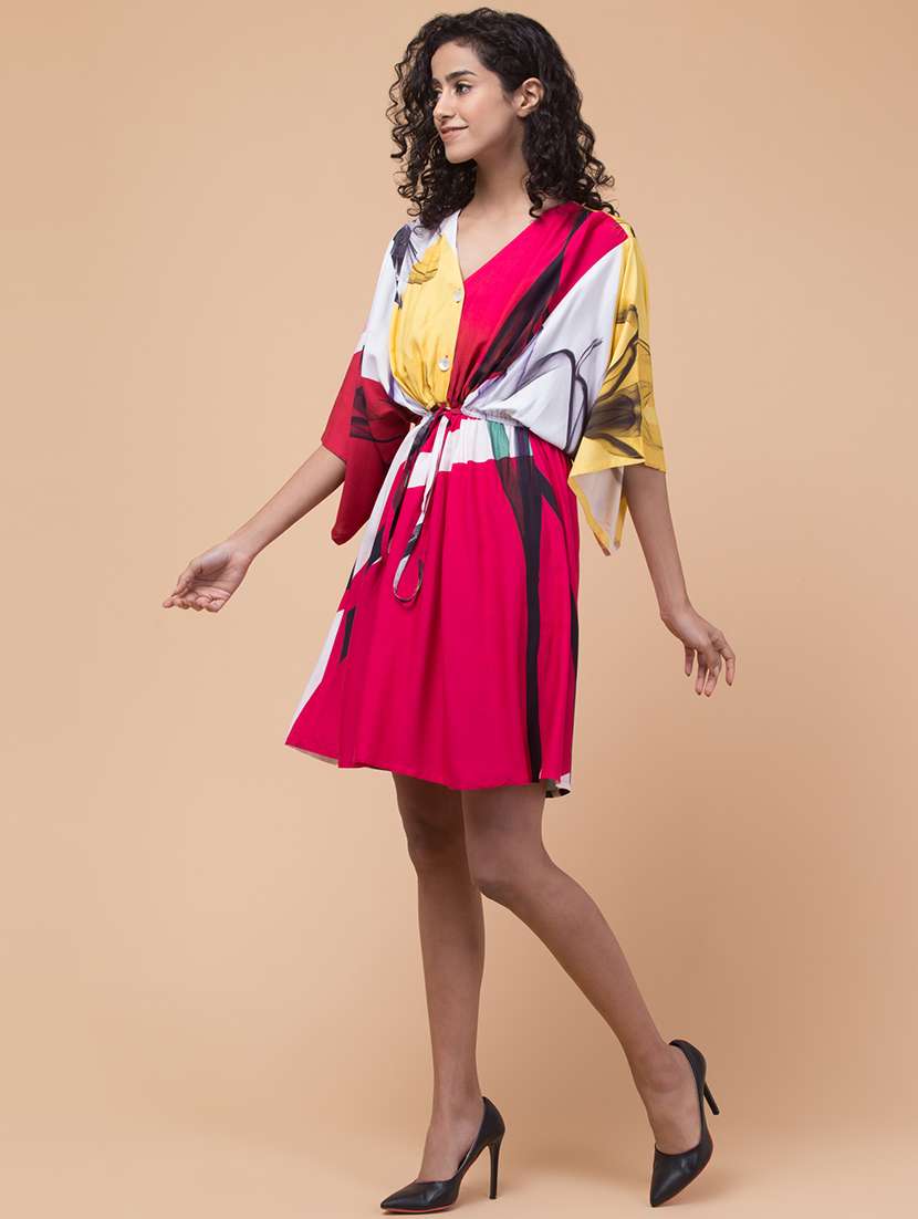 women printed kimono sleeves fit & flare dress - 21768154 - Standard Image - 2