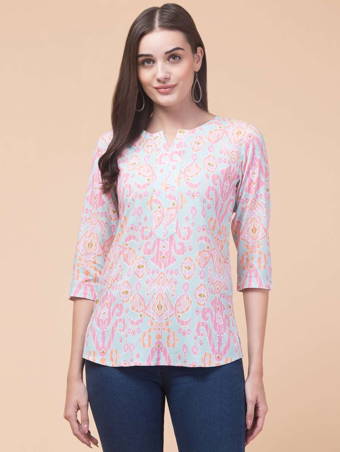 women three quarter sleeve straight kurti