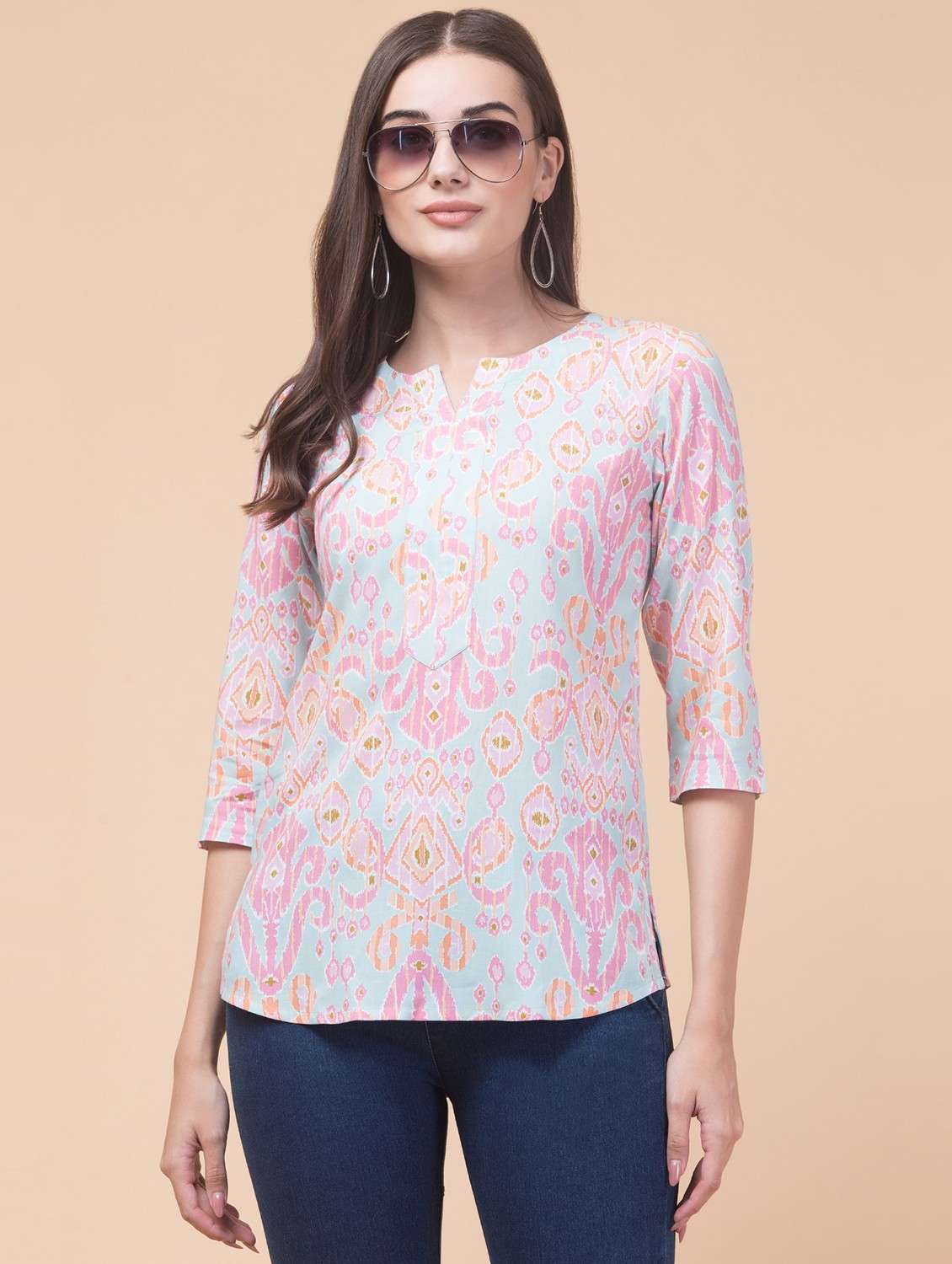 women three quarter sleeve straight kurti - 21768158 -  Standard Image - 2